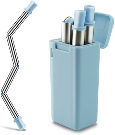 Collapsible Straws LIKEGOR Premium Food Grade Stainless Steel Reusable Drinking Folding Straws with Case Holder & Cleaning Brush Perfect for Outdoor Travel Home Office-Blue