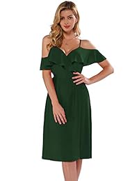 Azalosie Vestido de mujer con volantes y hombros descubiertos, para verano, playa, fiesta, boda