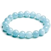 Crystal Agate Bracelets - Soothing Modern Strand Bracelet - Natural Aquamarine - Blue, White - Toggle Clasp - Round Cut - Everlasting Joy