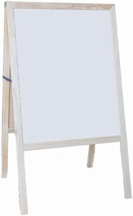 Two-Sided Folding Marquee Natural Wood Easel - Whiteboard & Black Chalkboard (H42 x W24ins)