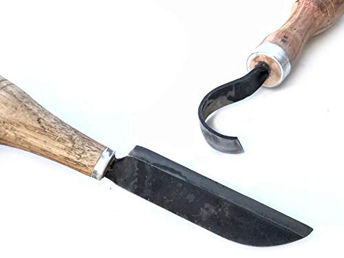Spoon Carving Tool/Knife Set - 2pcs: Wood Carving Tool & Spoon Carving Hooked Knife. Best Set for Carving Spoons Bowls kuksa and Cups - by Stamesky. - Thumbnail 4