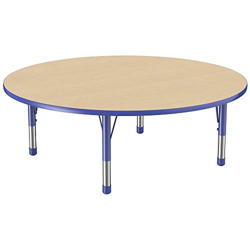 Photo 1 of Factory Direct Partners FDP Round Activity School and Classroom Kids Table (60 inch), Toddler Legs, Adjustable Height 15-24 inches - Maple Top and Blue Edge
