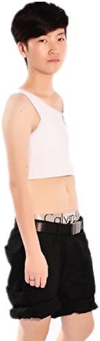 Women Lesbian Tomboy Elastic Band Zip Up Chest Binder Tank Top (S, white)