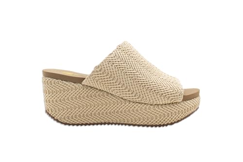 VOLATILE Women's Canteen Metallic Textile Slip On Wedge Sandal, Natural - 8