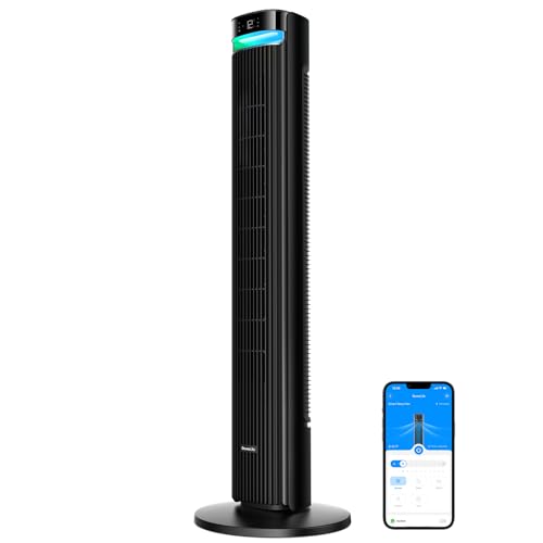 Goveelife 42'' Tower Fan for Bedroom, Smart Floor Fan with 150° Adjustable Oscillating, APP & Voice Control, 5 Modes 12 Speeds up to 26ft/s, 24H Timer, 27dB Quiet Fan for Cooling Home Office Black