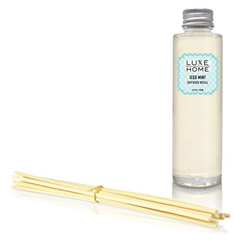Luxe Home Iced Mint Reed Diffuser Refill Oil with Sticks | Cool, Lively Peppermint & Vanilla Home Fragrance Oil | Replacement Aromatherapy Oil for Room Diffuser
