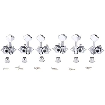 Wilkinson 3R3L Vintage Open Guitar Tuners Machine Heads Tuning Pegs Keys Set for Acoustic Guitar, Butter Bean Button Chrome