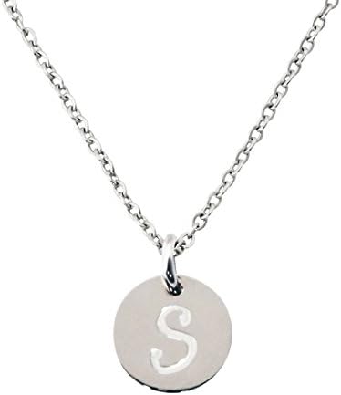 Silver Tone Stainless Steel Initial Neckalce Alphabet Disc Pendant Necklace for Womens Personalized charm Necklace A-Z Letters (S Silver)