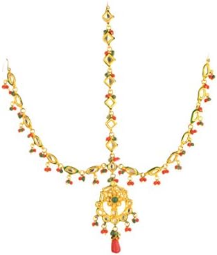 Dilan Jewels PURE Collection Red Green Color Golden Bridal Matha Patti For Women