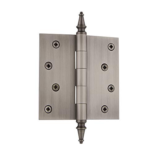 Nostalgic Warehouse 746091 4" Steeple Tip Residential Square Corners Door Hinge, Antique Pewter