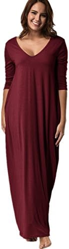 ZOMUSA Hot Sales Plus Size Hippie Boho Women 3/4 Sleeve/Sleeveless Low V Neck Maxi Long Dress With Pocket