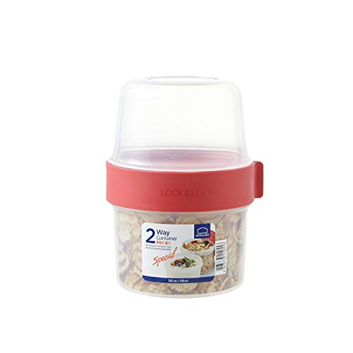 LOCK & LOCK Two-Way Plastic Cereal To Go Cups - Small Lunch Box with Screw Lid and Two Containers - 360ml & 310ml