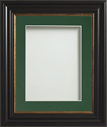 Frame Company Emson Black Picture Photo Frame with Bottle Green Mount - 12x10 for pic size 8x6 *Choice of Sizes* Fitted with Real Glass — image 1