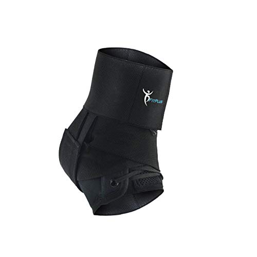 fitplus, Premium Ankle Brace Support - Breathable Lace Up Adjustable Compression Support - Provides Relief and Support for Sprains, Strains, Arthritis, (Medium) Black