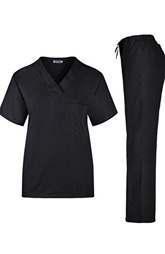 MedPro Women's Unisex Solid Medical Scrub Set V-Neck Top Cargo PantsÃ‚Â  Black M