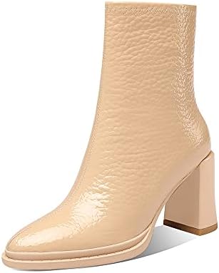 TinaCus Women's Genuine Leather Side Zipper Boots - Square Toe Retro Mid-Calf Boots With Low Heel - View #8