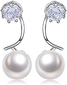 Elegant White Gold Plated Stud Earings Silver Tone Zircon Twist Pearl