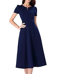 VFSHOW Mujer Plisado Cuello Bolsillos Botones Trabajo Oficina Negocio A-Line Midi Dress