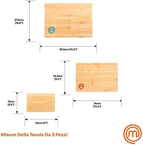 MasterChef Taglieri Legno, Set Tagliere Cucina in Bamboo, 3 Pezzi: