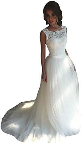 WANNISHA Women's 2018 New Tulle Lace Wedding Dresses A-Line Long Bride Gowns, 6, White
