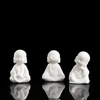 KINGZHUO Ceramic Laughing Buddha Statue Monk Figurine White Porcelain 3 PCS Baby Crafts Dolls Ornaments Happy Collectible Figurines Home Decor Gift Decorative Figurine Tea Accessories (7 cm)