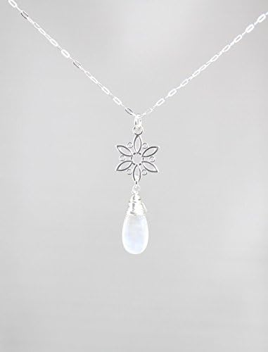 Moonstone Gemstone Minimalist Pendant Necklace and Sterling Silver Chain, June Birthstone 18" Length