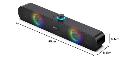 1 Hora Bocina Bluetooth 10W, Barra de Sonido con 2400mAh Batería, Soundbar para PC TV, RGB Altavoces Inalámbricos Soporte 3.5mm AUX/TF/USB/Bluetooth para Interior, Hogar y Fiesta