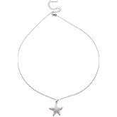 Crystal Starfish Pendant Necklace for Women Gold Plated Dainty Rhinestone Star Ocean Sea Marine Life Charms Link Chain Adjustable Necklaces Fashion Cute Beach Holiday Party Jewelry 18"