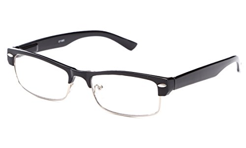 IG Unisex Half Frame Stylish Designer Inspired High Fashion Spring Temple Clear Lens Glasses in Black