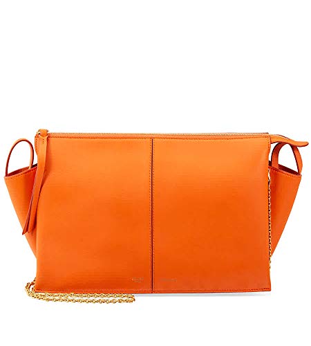 Celine Orange Tri-Fold Chain Strap Clutch Bag