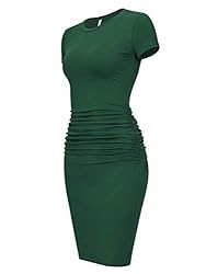 Laughido Women's Short Sleeve Ruched Sundress Knee