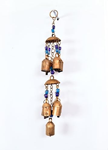 Exotic Art Indian Traditional Handmade Double Capped Hanging Metal Wind Chime Nine Copper Bells