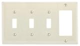 Bryant Electric NP326LA Wallplate, Nylon, Standard Size, 4-Gang, 3 Toggle, 1 Decorator/GFCI, Light Almond
