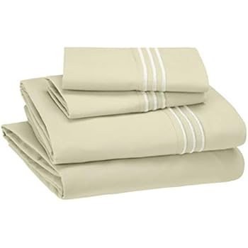 AmazonBasics Embroidered Hotel Stitch Sheet Set - Premium, Soft, Easy-Wash Microfiber - Queen, Aloe Green