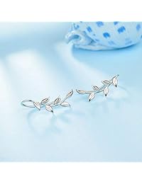 POPLYKE - Pendientes de plata de ley con diseño de hojas para mujeres y niñas, hipoalergénicos