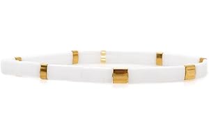 Sonateomber Tila Flat Beaded Stretch Bracelets for Women, Trendy Unique Colorful Square Beads Handmade Stack Bracelet Friendship Accessories Fashion Jewelry Gift