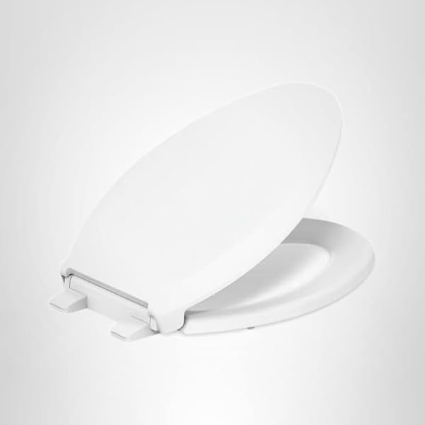 KOHLER 4636-RL-0 CACHET READYLATCH ELONGATED TOILET SEAT SLOW CLOSE, SOFT CLOSE TOILET SEAT QUIET LID, CONTOURED GRIP-TIGHT BUMPERS INSTALLATION HARDWARE, APARTMENT ESSENTIALS, WHITE