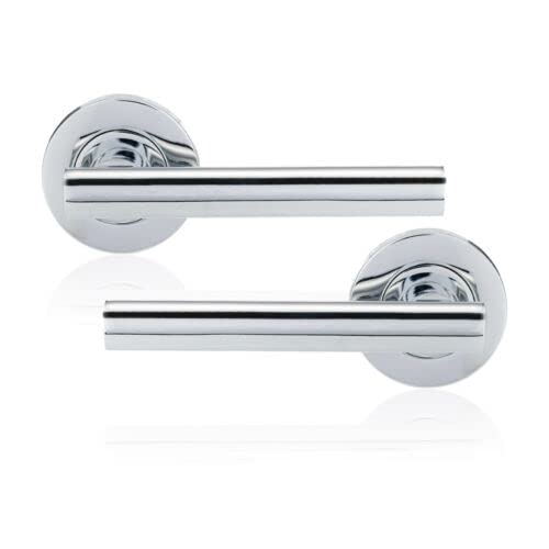 XFORT Polished Chrome Liberty Lever On Rose Door Handles, T-bar Lever Latch Rose Door Handle, Ideal for Internal Wooden Doors for Home and Office (1 Pair)