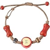 Vurotry Apple Ceramic Bracelet for Women Whimsical Bracelet Adjustable Woven Rope Apple Bracelet Jewelry