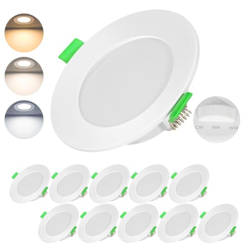 Lichtlord - LED Recessed Spotlight 7W 700 Lumen 2700K/4500K/6000K Adjustable Bathroom Spotlight IP44 Pack of 10 Round Ultra Slim Metal Downlight White