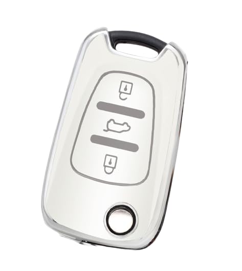 StyleC key cover compatible with HYUNDAI I10 I20 I30 IX30 IX35 3 Button TPU case flip remote (White Silver Design)