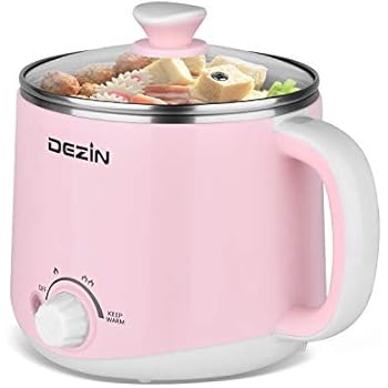 Dezin Electric Hot Pot, Rapid Noodles Cooker, Stainless Steel Mini Pot 1.6 Liter, Perfect for Ramen, Egg, Pasta, Dumpling, Soup, Porridge, Oatmeal with Temperature Control and Keep Warm Function, Pink