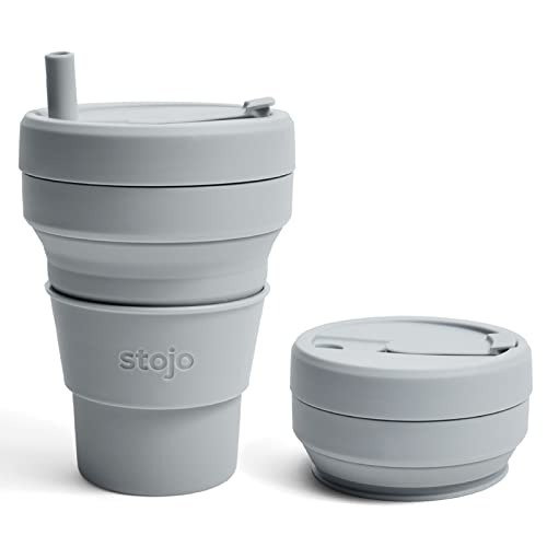 STOJO Titan Collapsible Travel Cup With Straw Cashmere Gray, 24oz