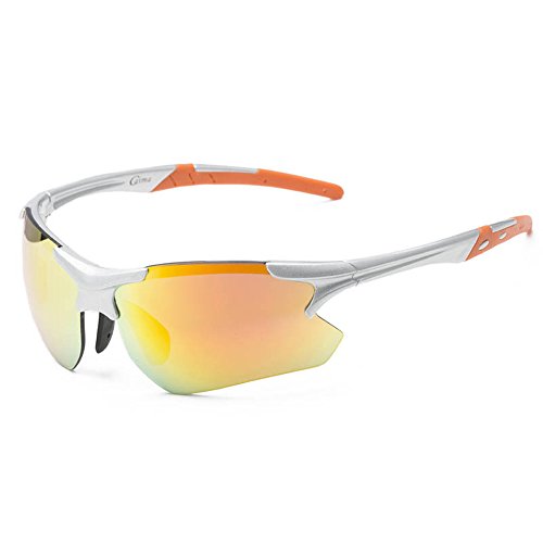 SACAS Running Cycling Triathlon Fashion Sports Wrap Sunglasses UNBREAKBLE TR90 Frame in Silver & Orange REV