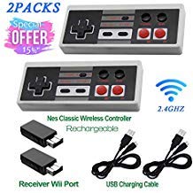 2 Pack Rechargeable NES Classic Mini Wireless Controller -TURBO EDITION-Rapid Buttons Edition for Nes Wii Gaming System with 2.4G Wireless Receiver