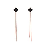 Fashion Long Tassel Lucky Clover Linear Stud Dangle Drop Earrings For Women