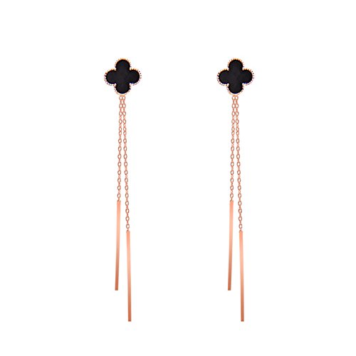 Fashion Long Tassel Lucky Clover Linear Stud Dangle Drop Earrings For Women