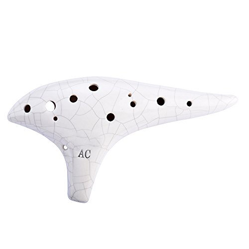 â€œOcean Notesâ€ 12 Hole Sweet Potato Ocarina Graceful Shape Pottery Ocarina in Alto C (White Ice Crack)