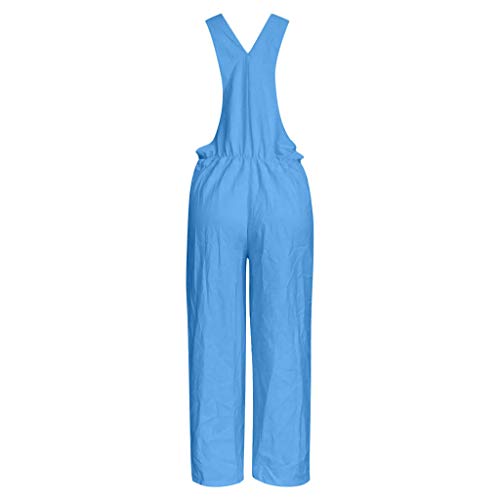 Aniywn Women's Baggy Plus Size Cotton Linen Jumpsuits Overalls Wide Leg Loose Pants Casual Rompers Blue - Thumbnail 3