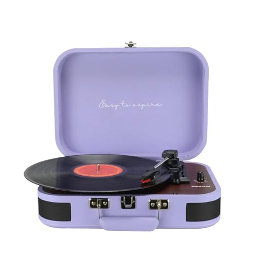 Tocadiscos de Vinilo Vintage VC600, Reproductor de Vinilos y Música por Bluetooth y USB, Digitalización de vinilos, 2 Altavoces Incorporados, Diseño de Maleta, Color Lila